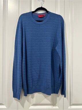 HUGO BOSS Men’s Blue Textured Crewneck Sweater